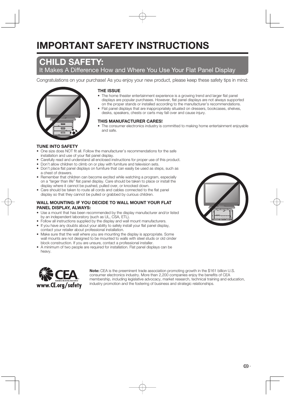 Important safety instructions, Child safety | Sharp Aquos LC 46BD80UN User Manual | Page 7 / 65