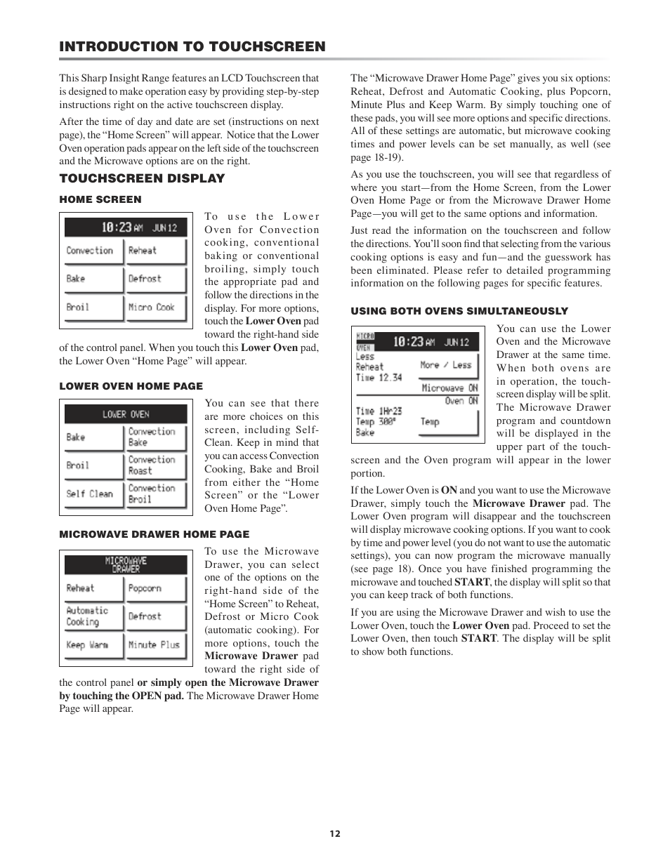 Introduction to touchscreen | Sharp KB-4425J User Manual | Page 12 / 48