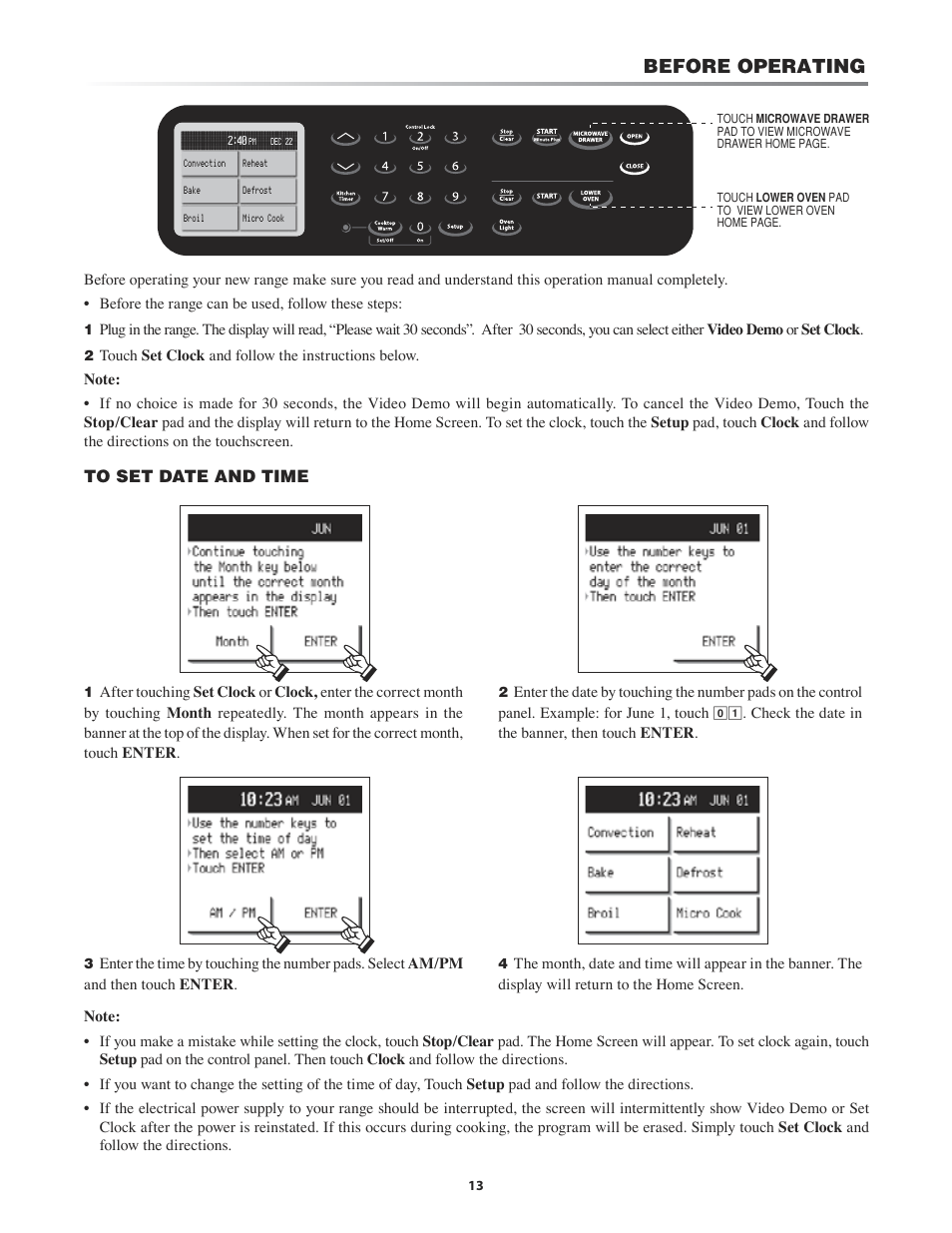 Oven rack instructions, To set date and time, Op/clear | Before operating | Sharp KB-4425J User Manual | Page 13 / 48