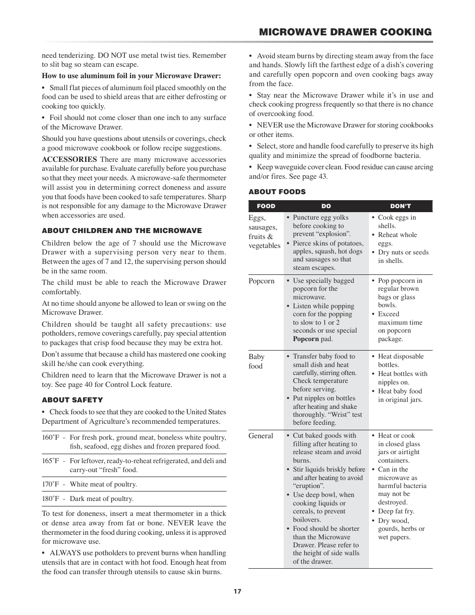 Microwave drawer cooking | Sharp KB-4425J User Manual | Page 17 / 48