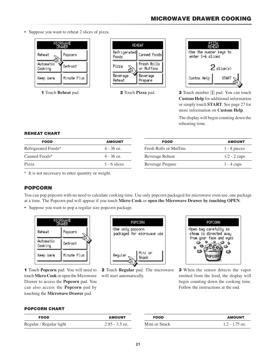 Defrost, Microwave drawer cooking | Sharp KB-4425J User Manual | Page 21 / 48