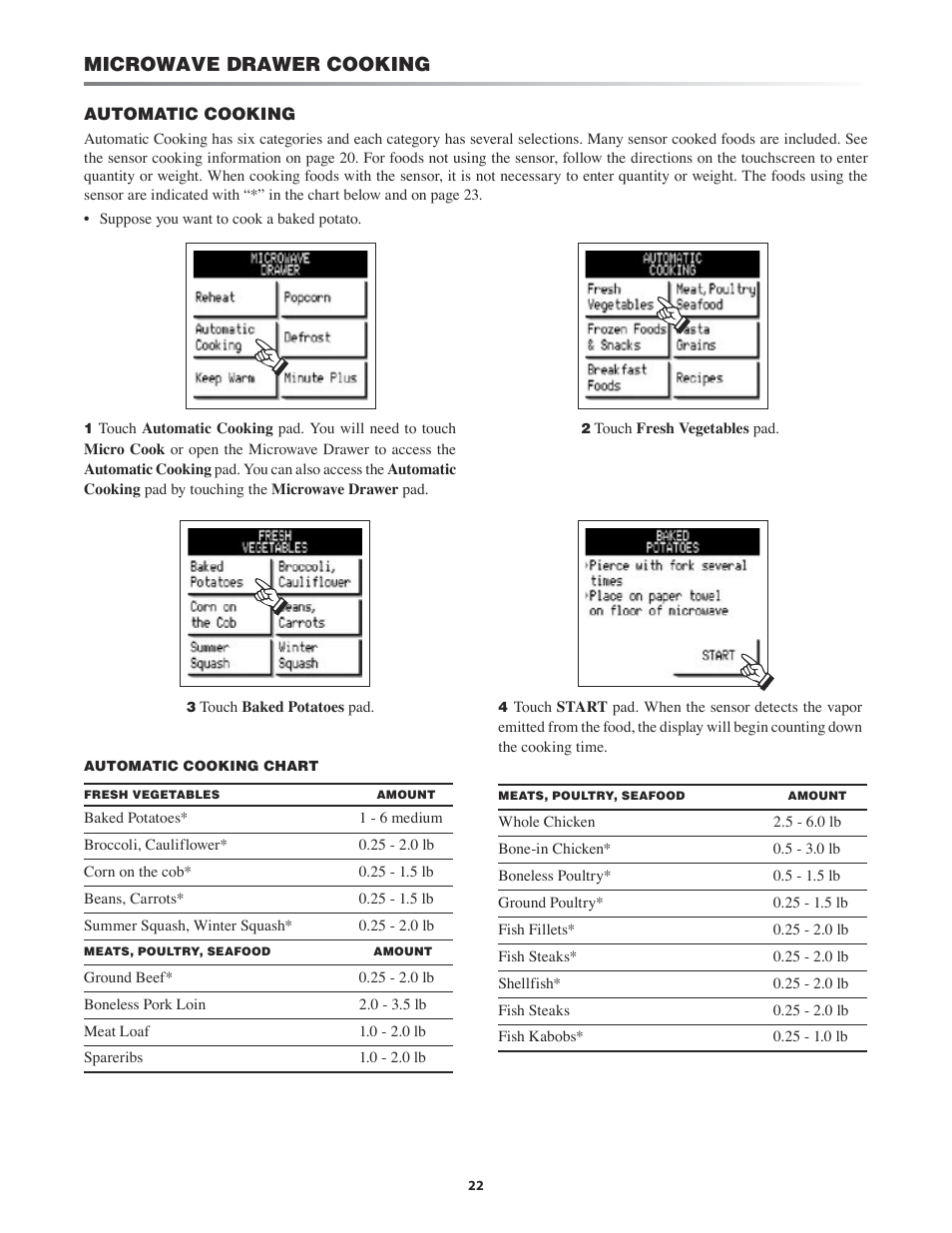 Microwave drawer cooking | Sharp KB-4425J User Manual | Page 22 / 48