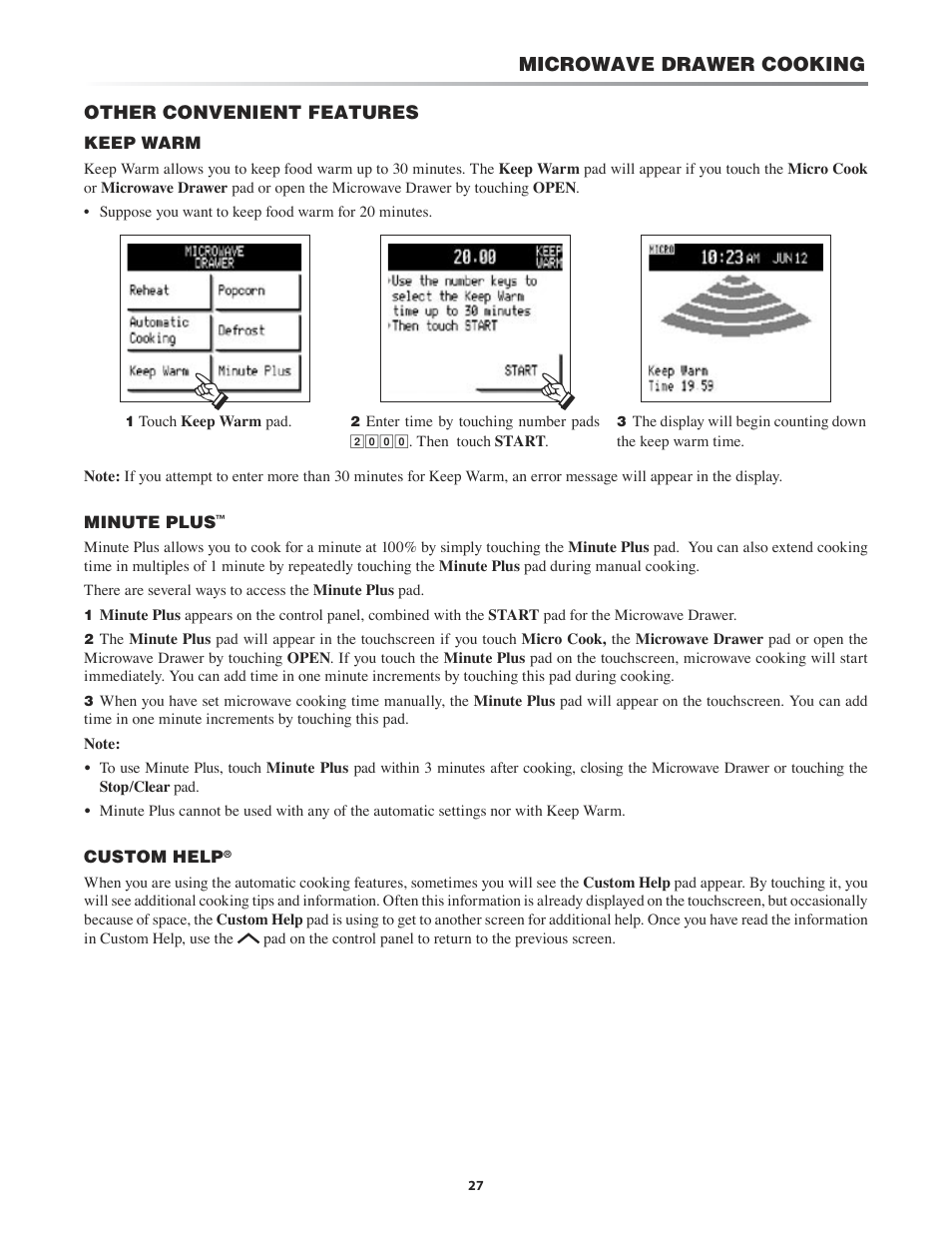 Minute plus, Microwave drawer cooking | Sharp KB-4425J User Manual | Page 27 / 48