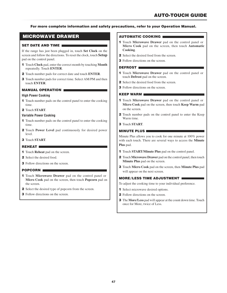 Auto-touch guide, Microwave drawer | Sharp KB-4425J User Manual | Page 47 / 48