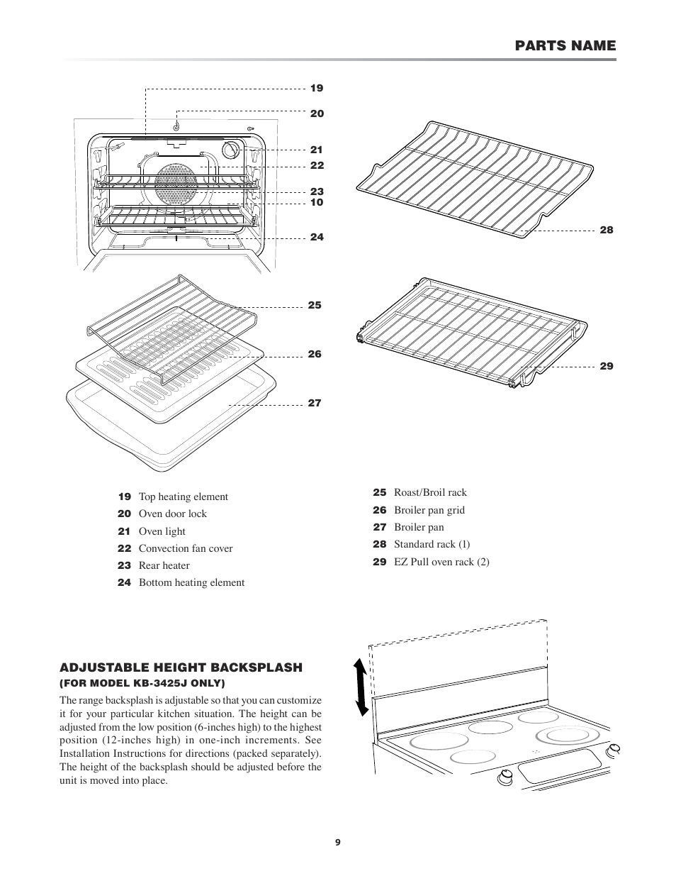 Parts name | Sharp KB-4425J User Manual | Page 9 / 48