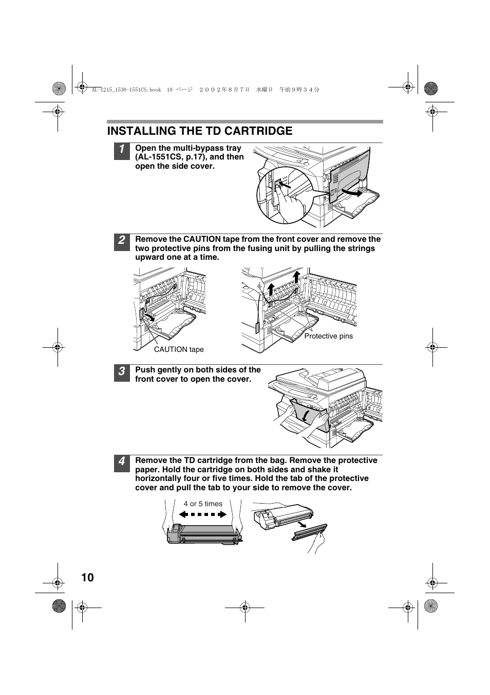 10 installing the td cartridge | Sharp AL-1215 User Manual | Page 12 / 88