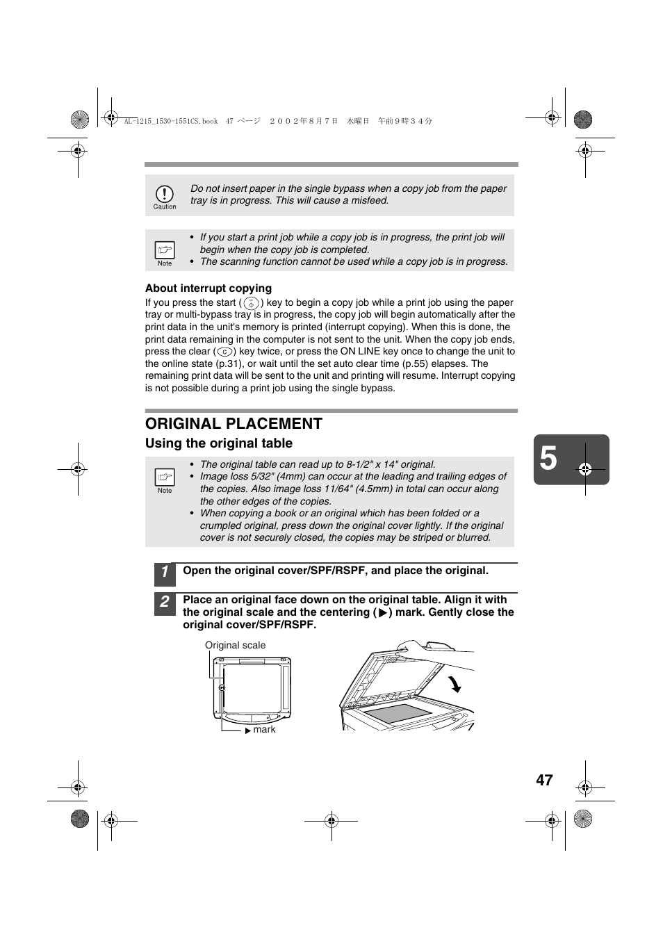 Original placement | Sharp AL-1215 User Manual | Page 49 / 88