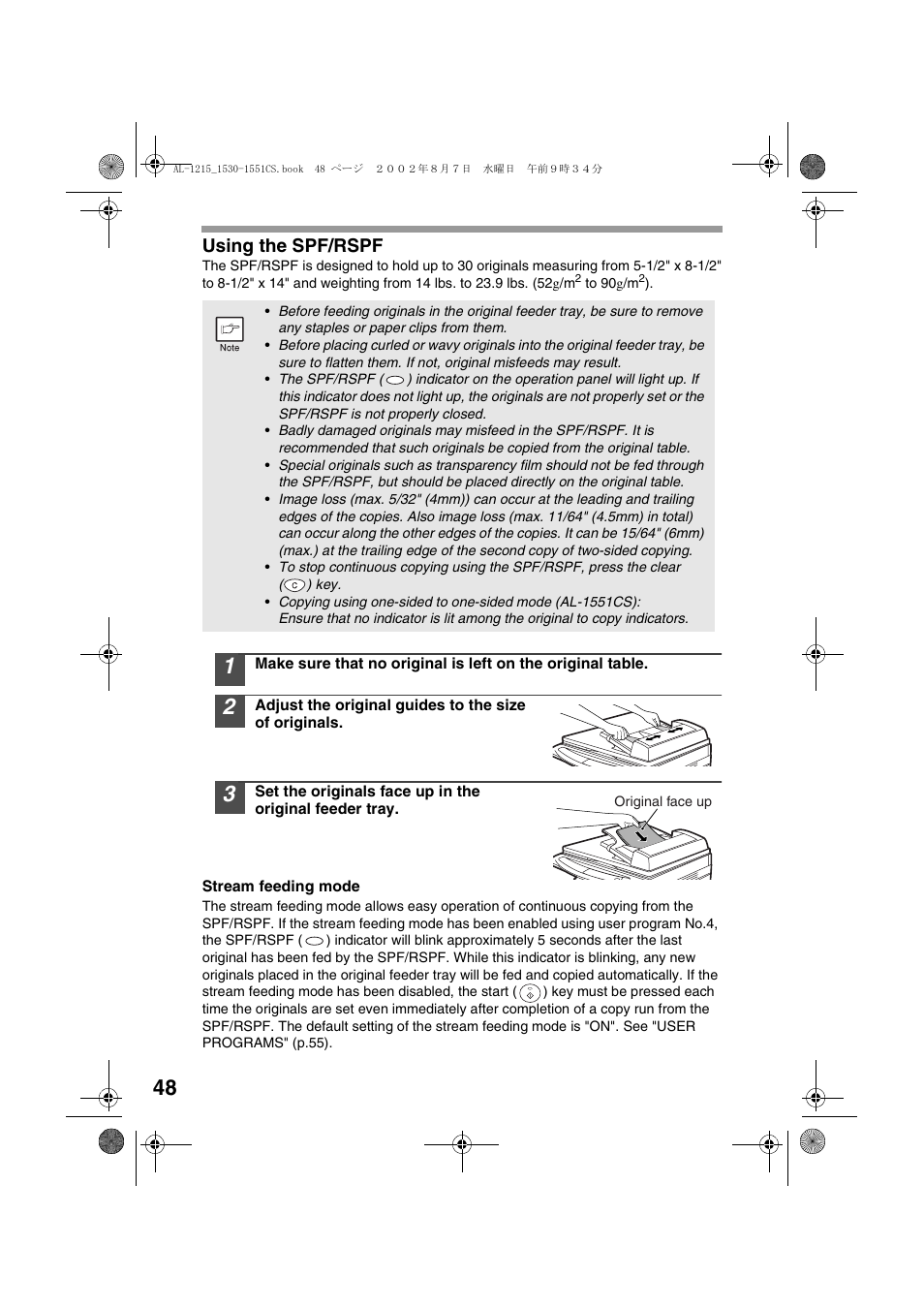 Using the spf/rspf | Sharp AL-1215 User Manual | Page 50 / 88