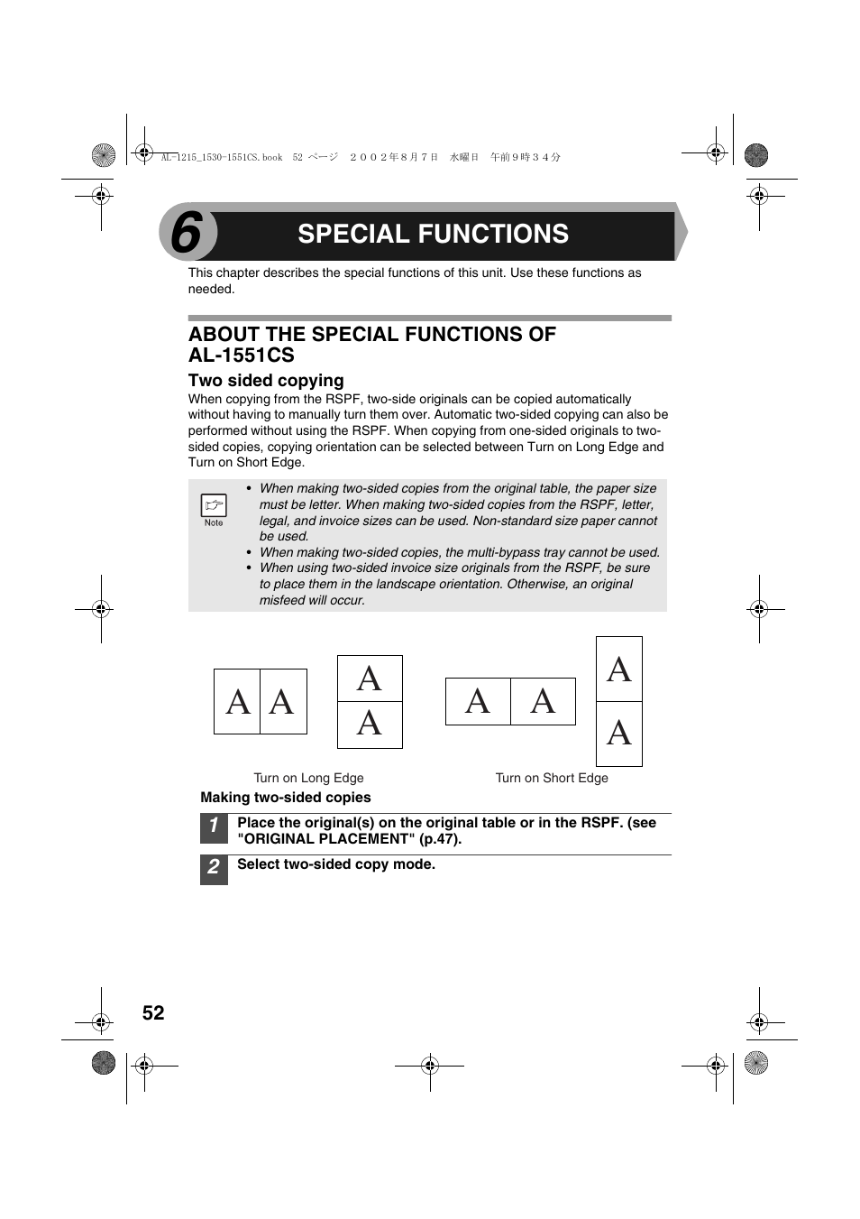 Special functions | Sharp AL-1215 User Manual | Page 54 / 88