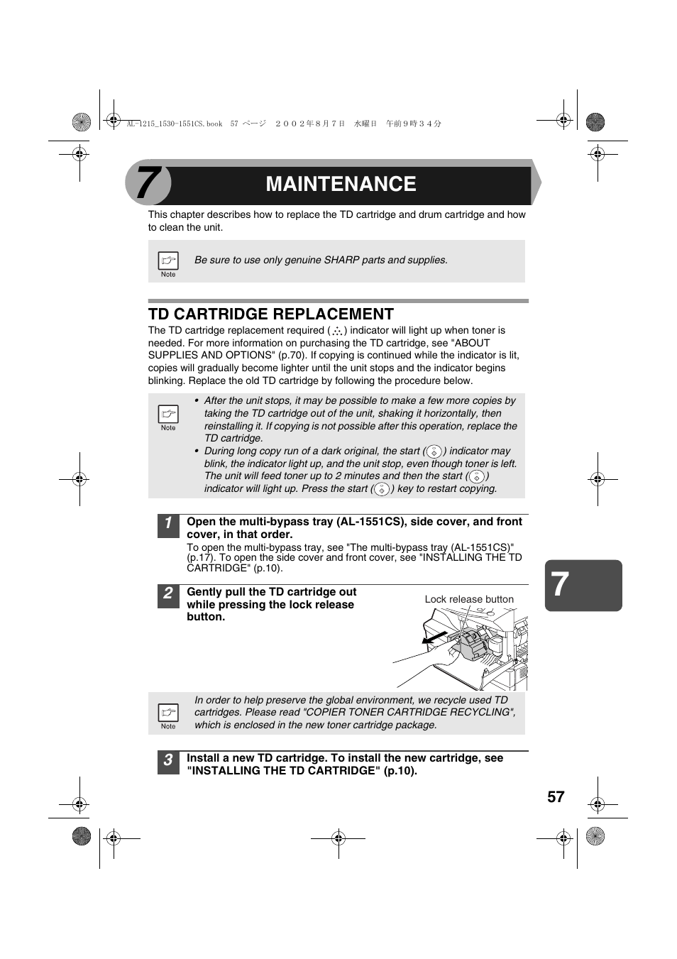 Maintenance | Sharp AL-1215 User Manual | Page 59 / 88