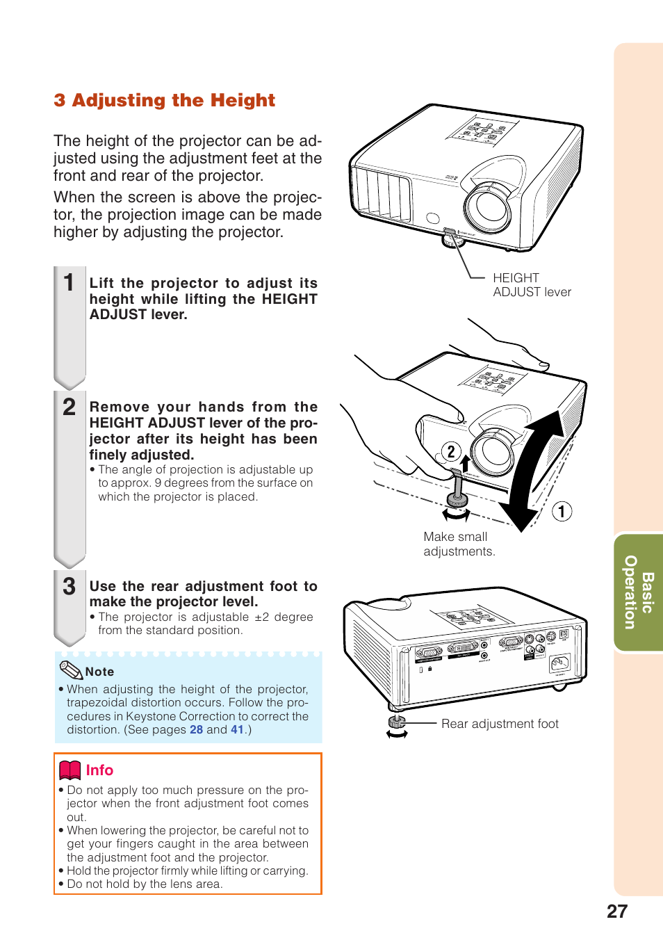 3 adjusting the height | Sharp Notevision PG-F261X User Manual | Page 29 / 70