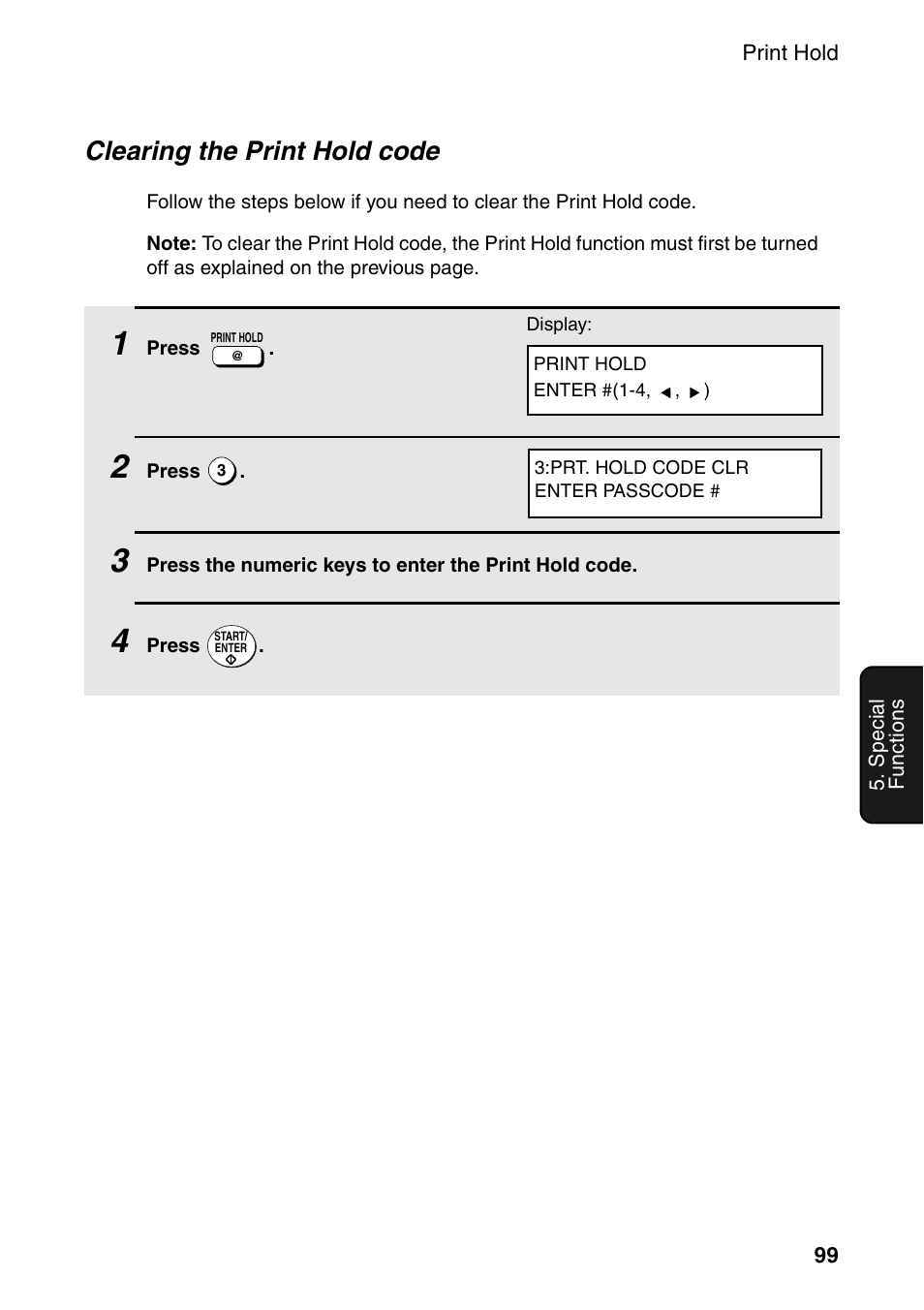 Clearing the print hold code | Sharp FO-4470 User Manual | Page 101 / 148