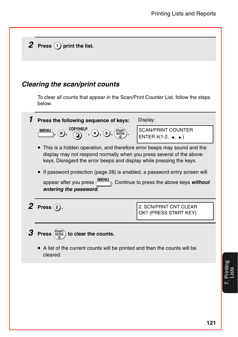 Clearing the scan/print counts | Sharp FO-4470 User Manual | Page 123 / 148