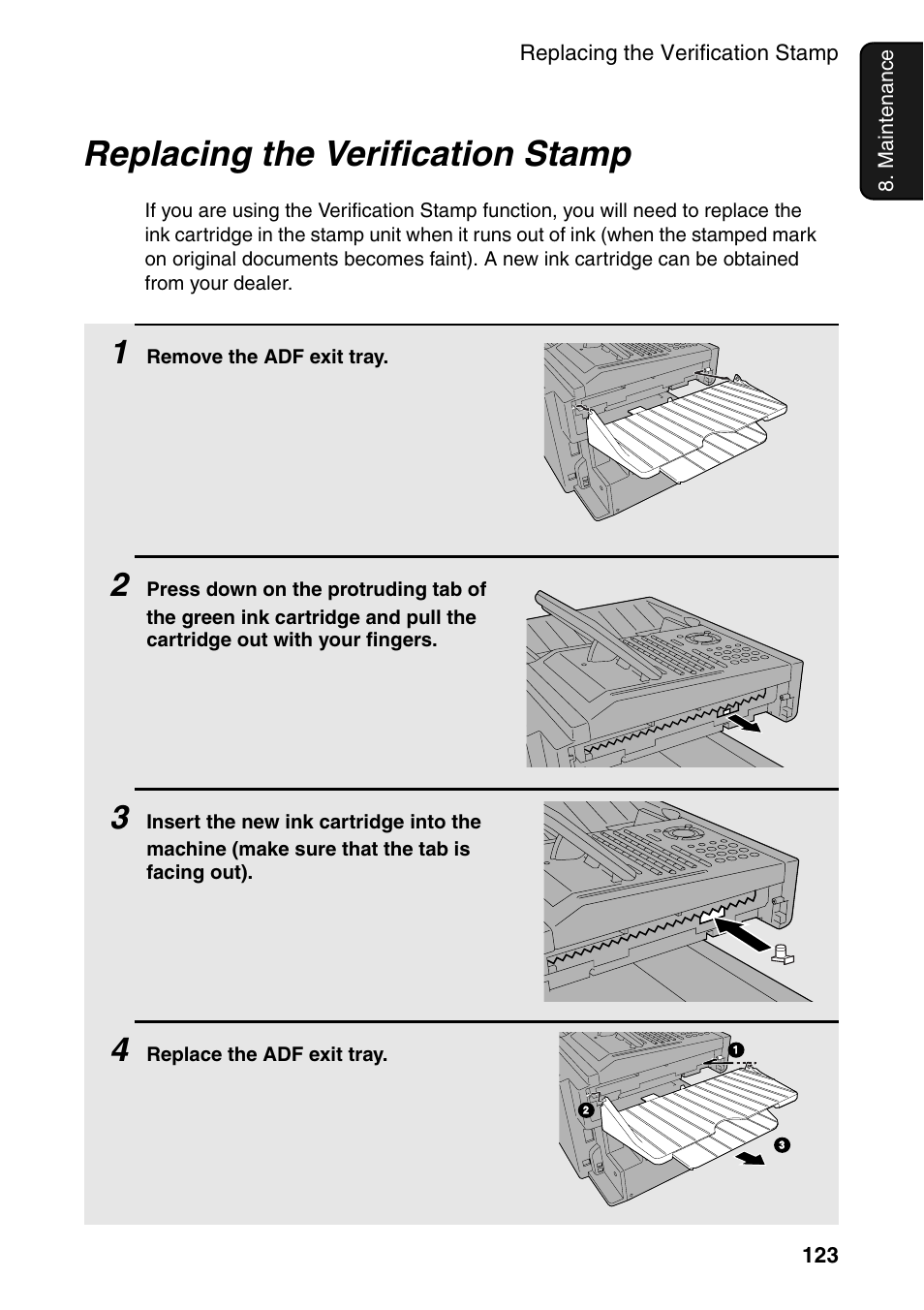 Replacing the verification stamp | Sharp FO-4470 User Manual | Page 125 / 148