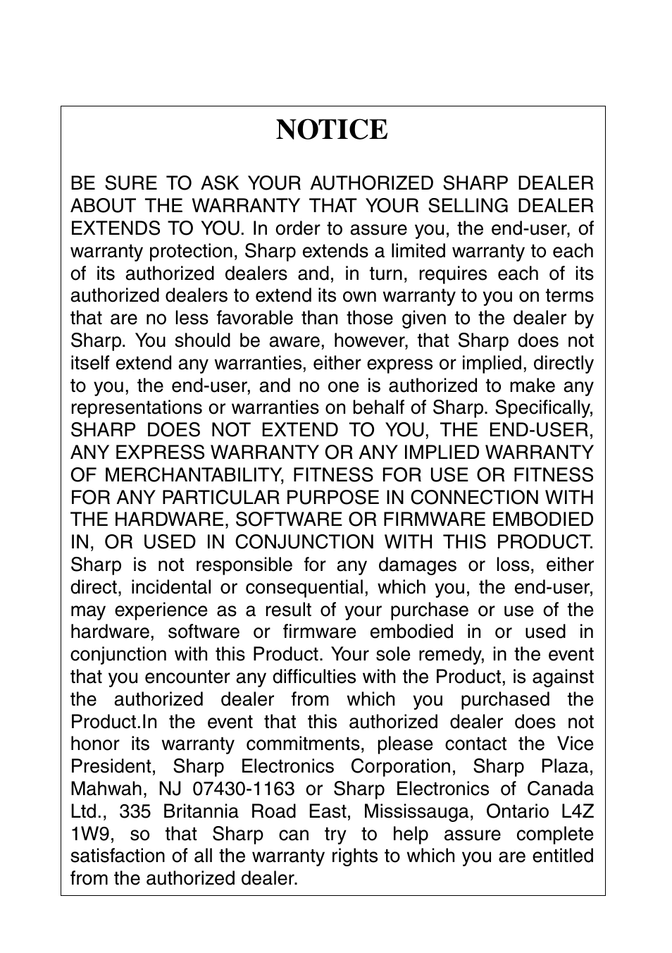Notice | Sharp FO-4470 User Manual | Page 147 / 148