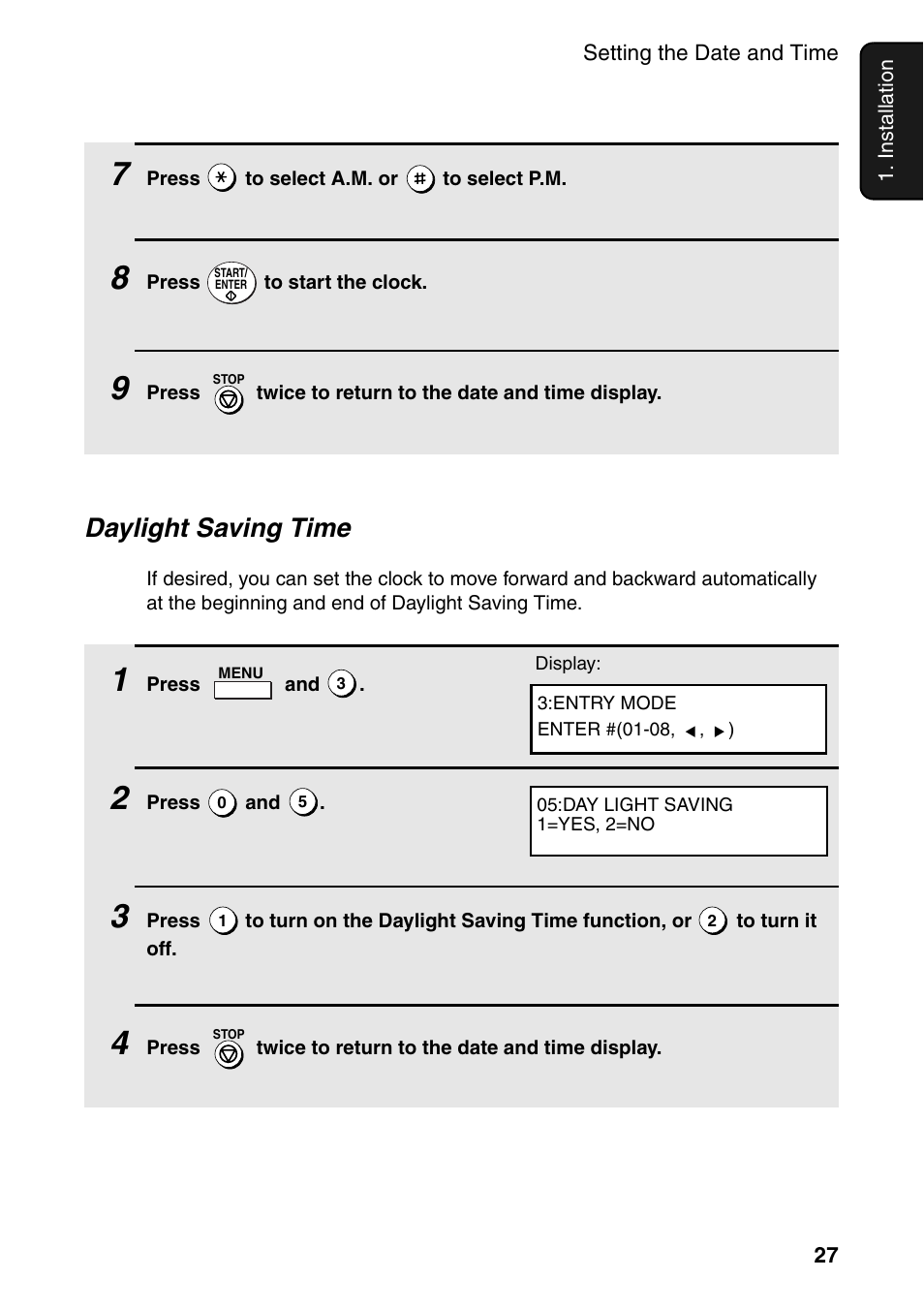 Daylight saving time | Sharp FO-4470 User Manual | Page 29 / 148