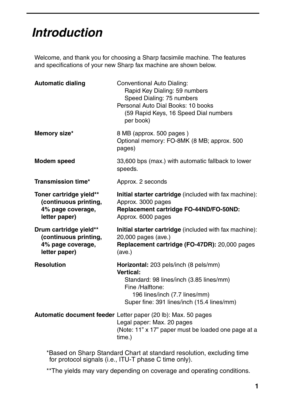 Introduction | Sharp FO-4470 User Manual | Page 3 / 148