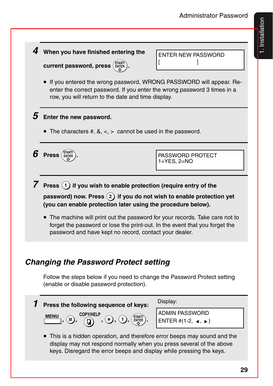 Changing the password protect setting | Sharp FO-4470 User Manual | Page 31 / 148