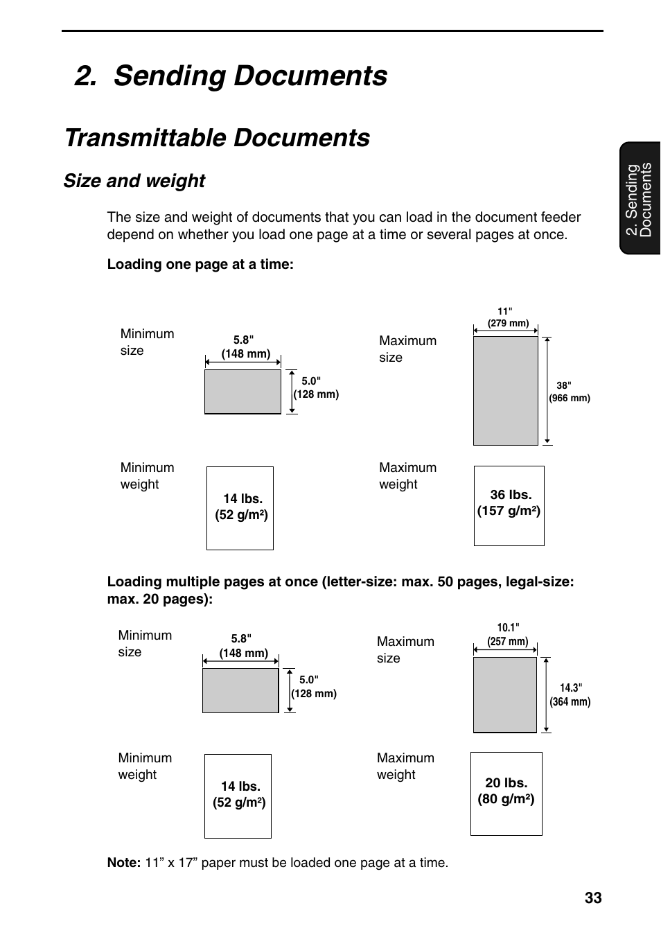 Sending documents, Transmittable documents, Size and weight | Se ndin g do c u ments | Sharp FO-4470 User Manual | Page 35 / 148