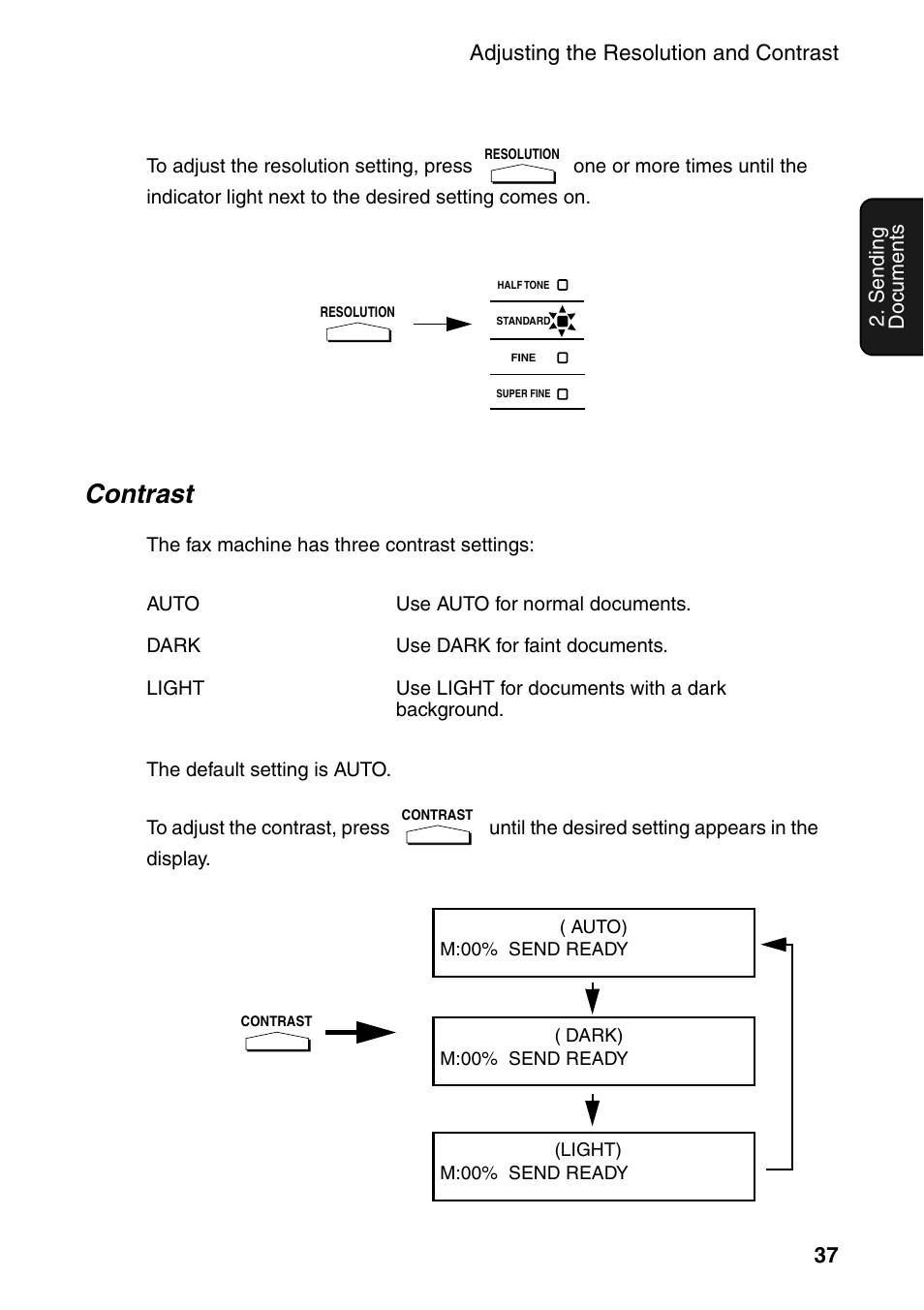 Contrast, Adjusting the resolution and contrast 37 | Sharp FO-4470 User Manual | Page 39 / 148