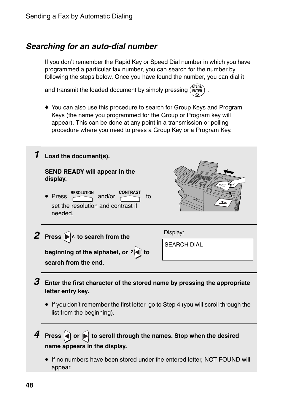 Searching for an auto-dial number | Sharp FO-4470 User Manual | Page 50 / 148