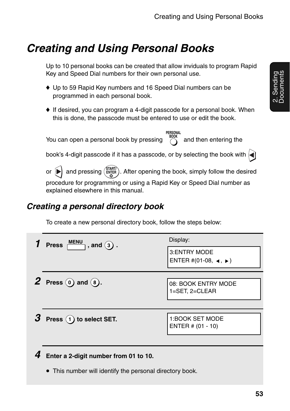 Creating and using personal books, Creating a personal directory book | Sharp FO-4470 User Manual | Page 55 / 148