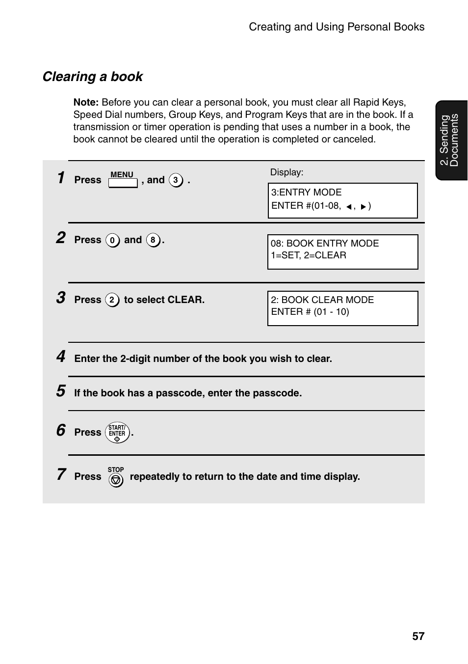 Clearing a book | Sharp FO-4470 User Manual | Page 59 / 148