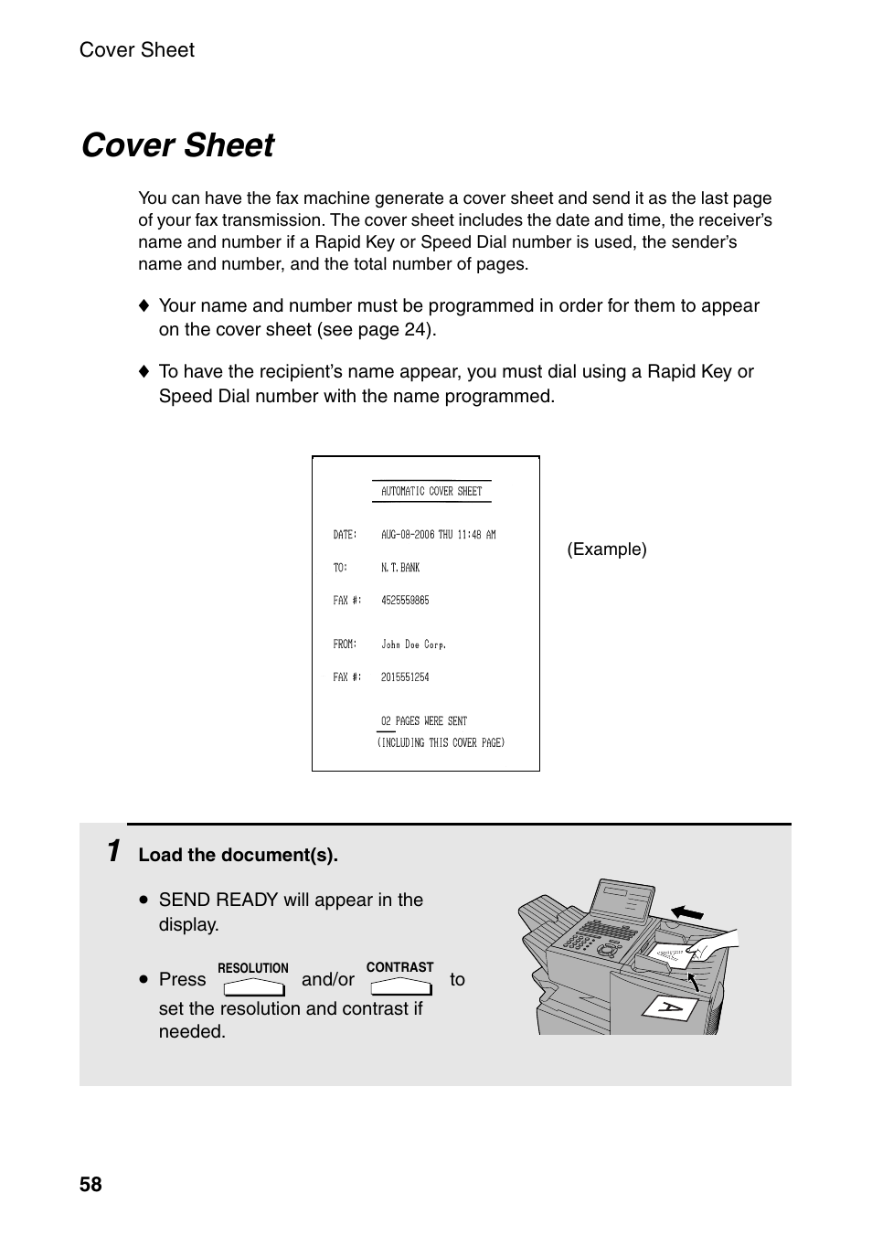 Cover sheet | Sharp FO-4470 User Manual | Page 60 / 148
