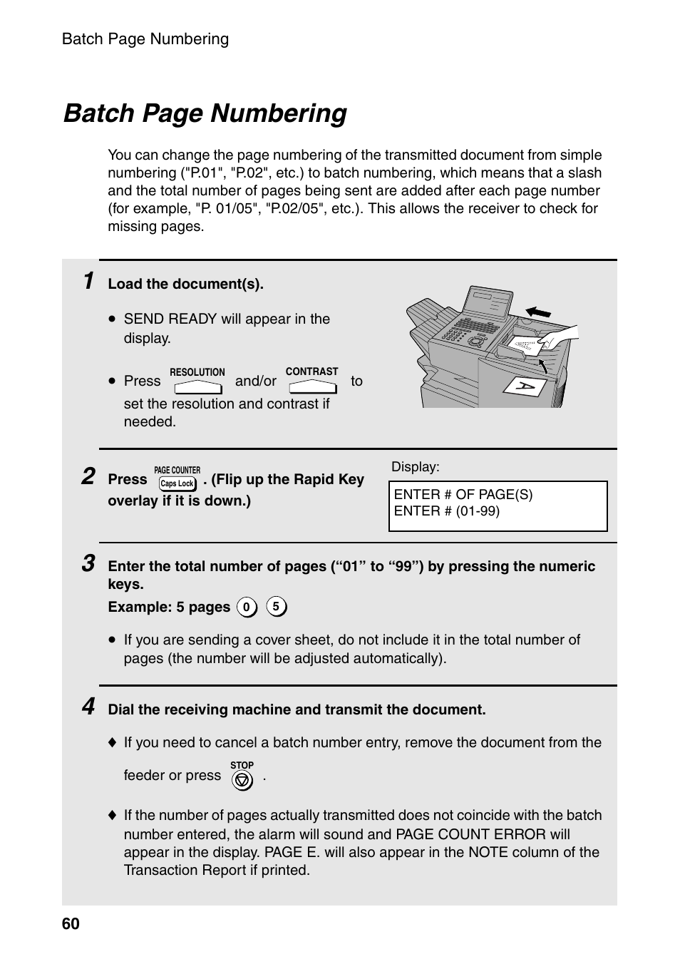 Batch page numbering | Sharp FO-4470 User Manual | Page 62 / 148