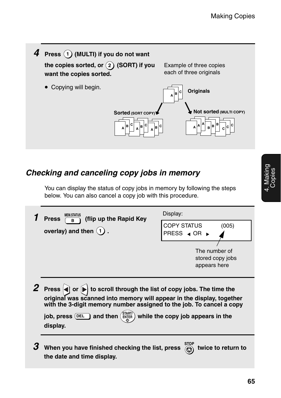 Making copies 65, Making copies | Sharp FO-4470 User Manual | Page 67 / 148