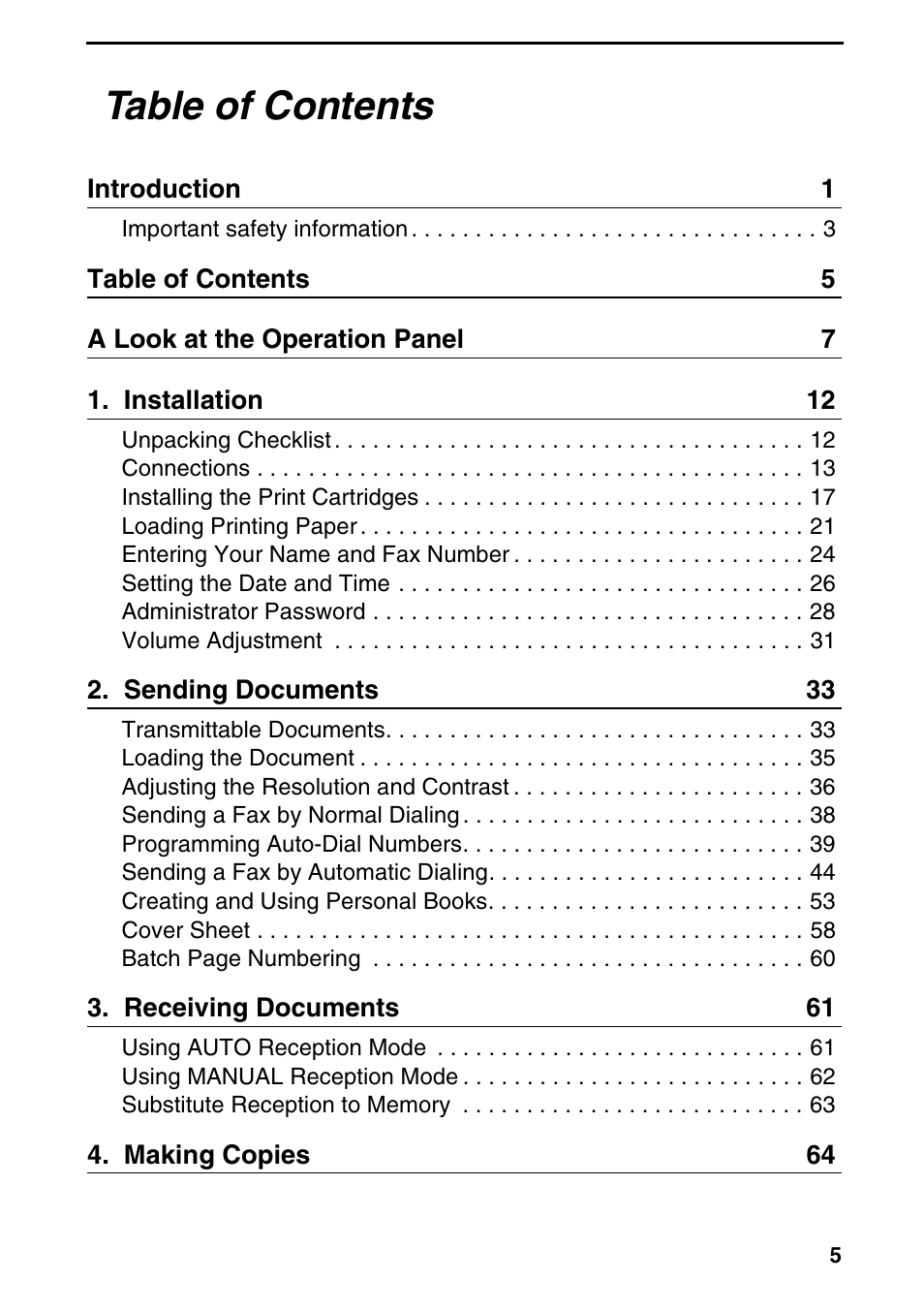 Sharp FO-4470 User Manual | Page 7 / 148