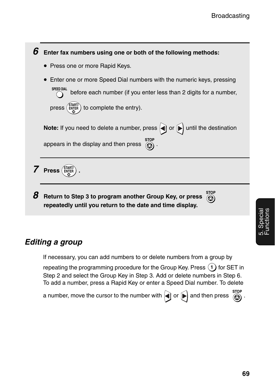 Editing a group | Sharp FO-4470 User Manual | Page 71 / 148