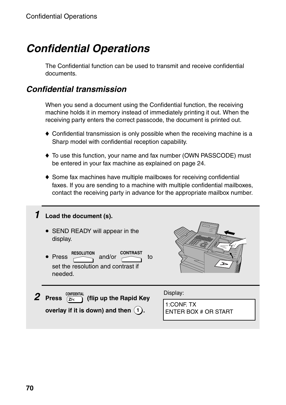 Confidential operations, Confidential transmission | Sharp FO-4470 User Manual | Page 72 / 148