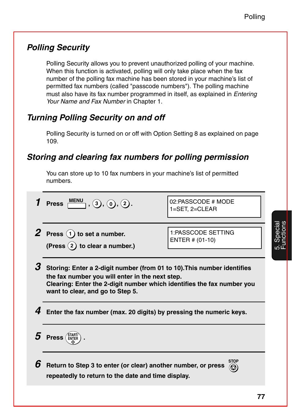 Polling security, Turning polling security on and off | Sharp FO-4470 User Manual | Page 79 / 148