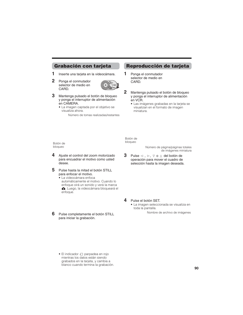 Grabación con tarjeta 1, Reproducción de tarjeta 1 | Sharp VL-NZ150U User Manual | Page 105 / 112