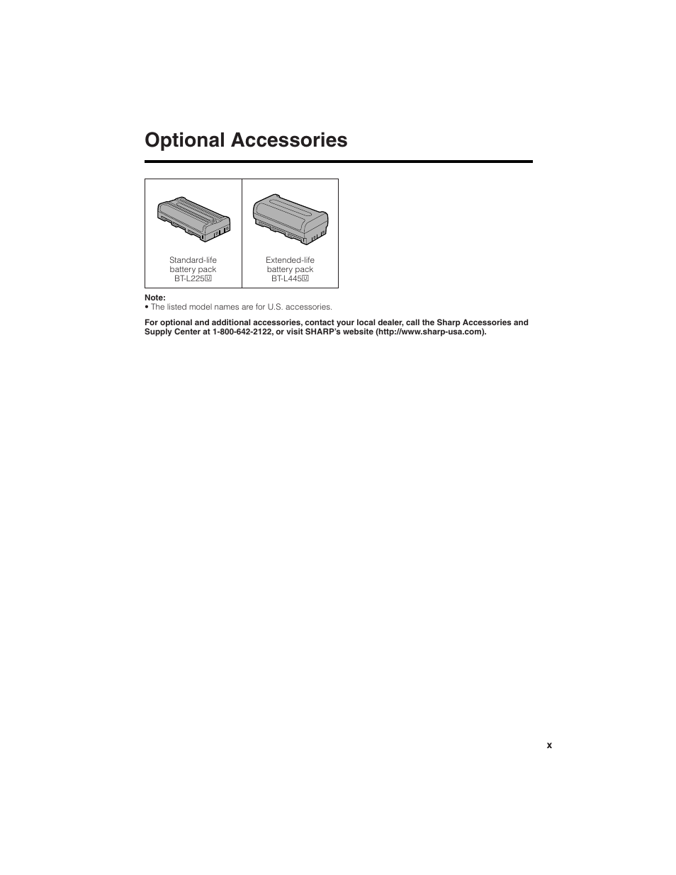 Optional accessories | Sharp VL-NZ150U User Manual | Page 11 / 112