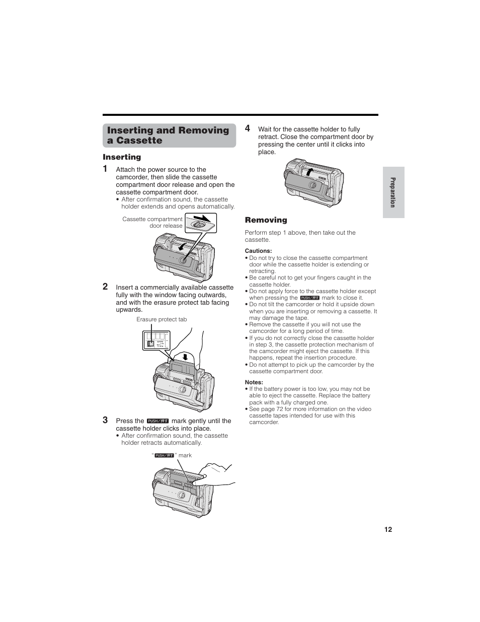 Inserting and removing a cassette | Sharp VL-NZ150U User Manual | Page 27 / 112