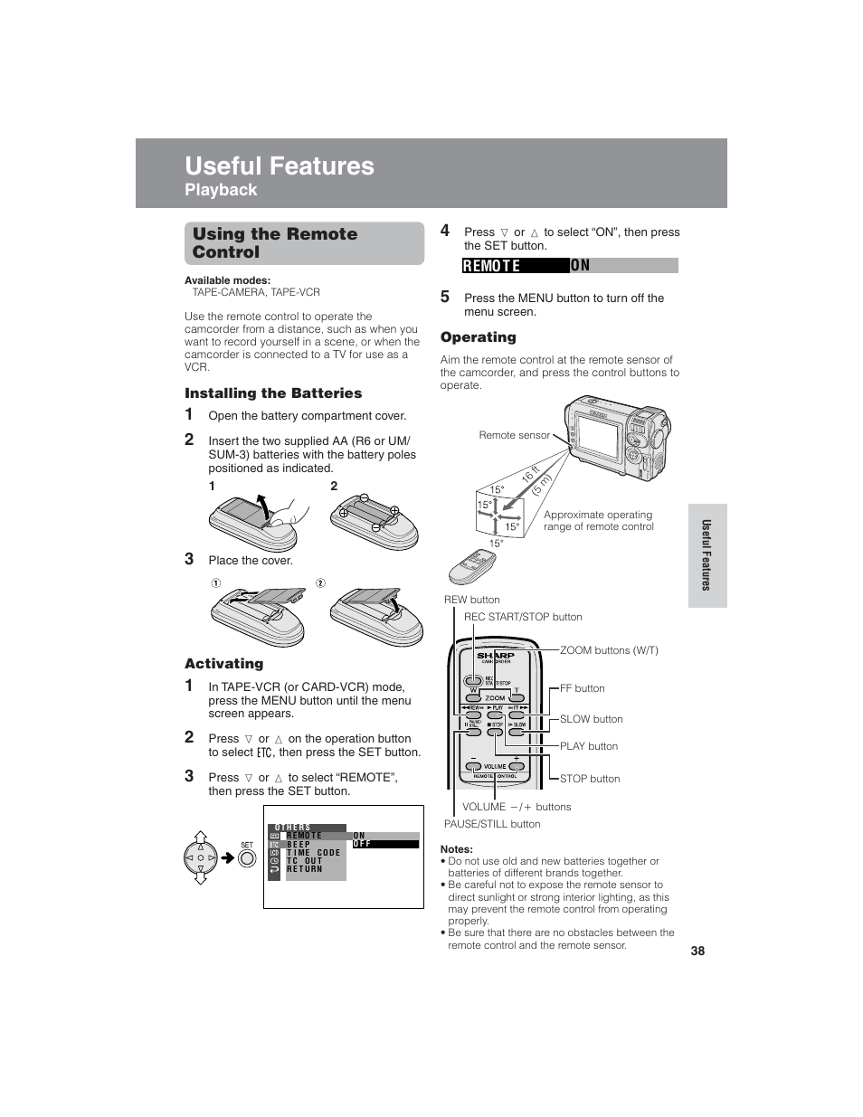 Useful features, Using the remote control, Playback | Sharp VL-NZ150U User Manual | Page 53 / 112