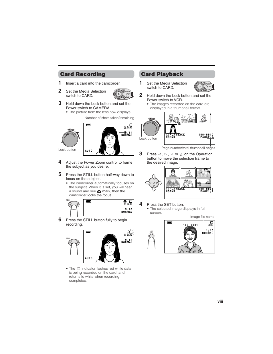 Card recording 1, Card playback 1 | Sharp VL-NZ150U User Manual | Page 9 / 112