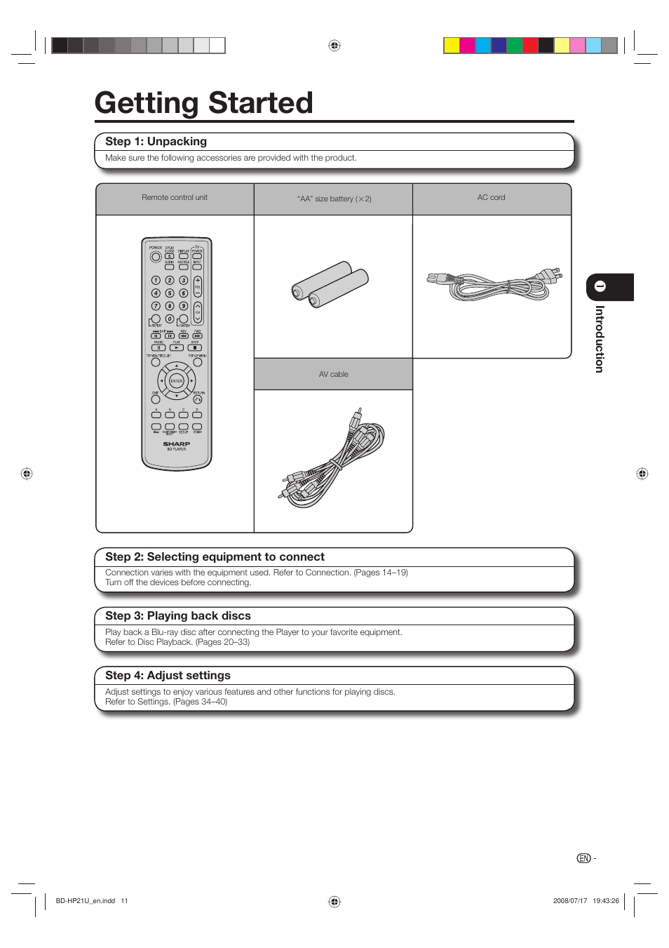 Getting started | Sharp BD-HP21U User Manual | Page 13 / 51