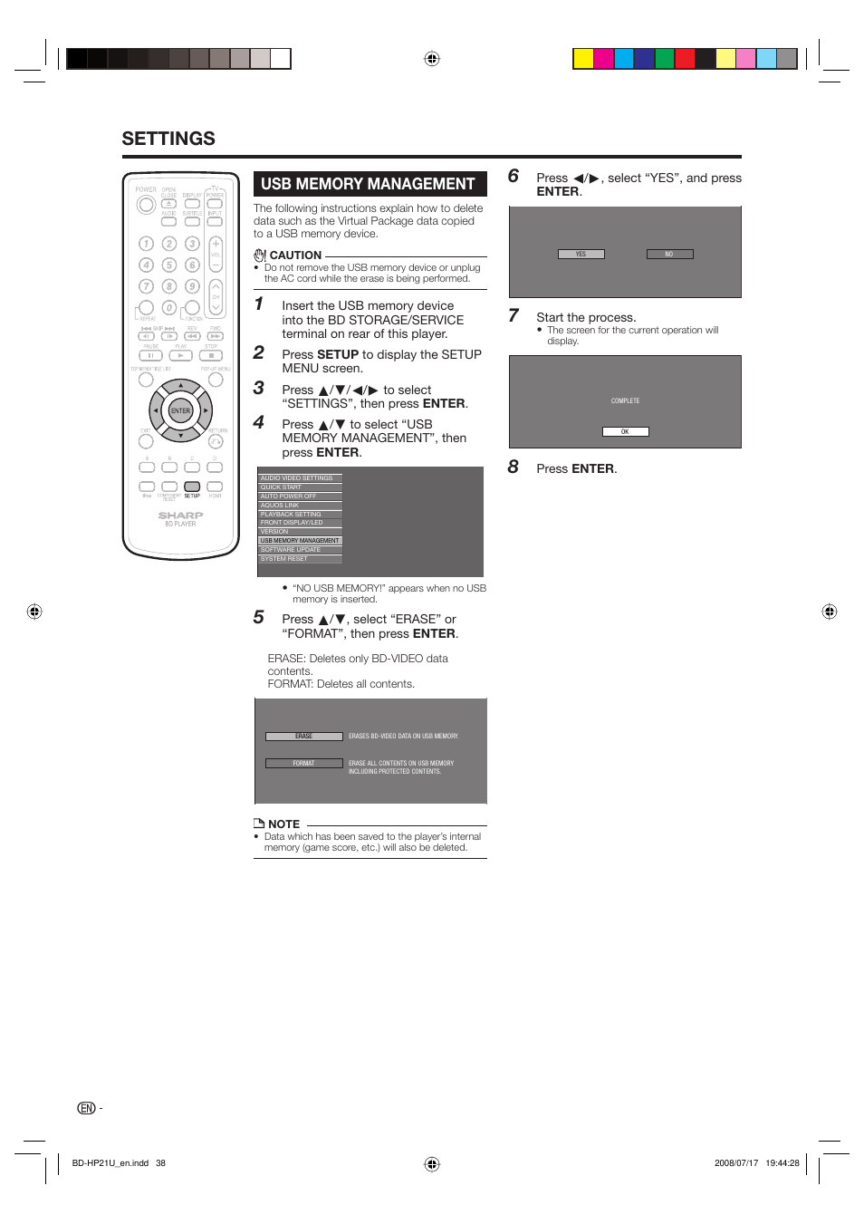 Settings | Sharp BD-HP21U User Manual | Page 40 / 51