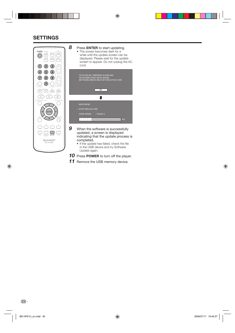 Settings | Sharp BD-HP21U User Manual | Page 42 / 51