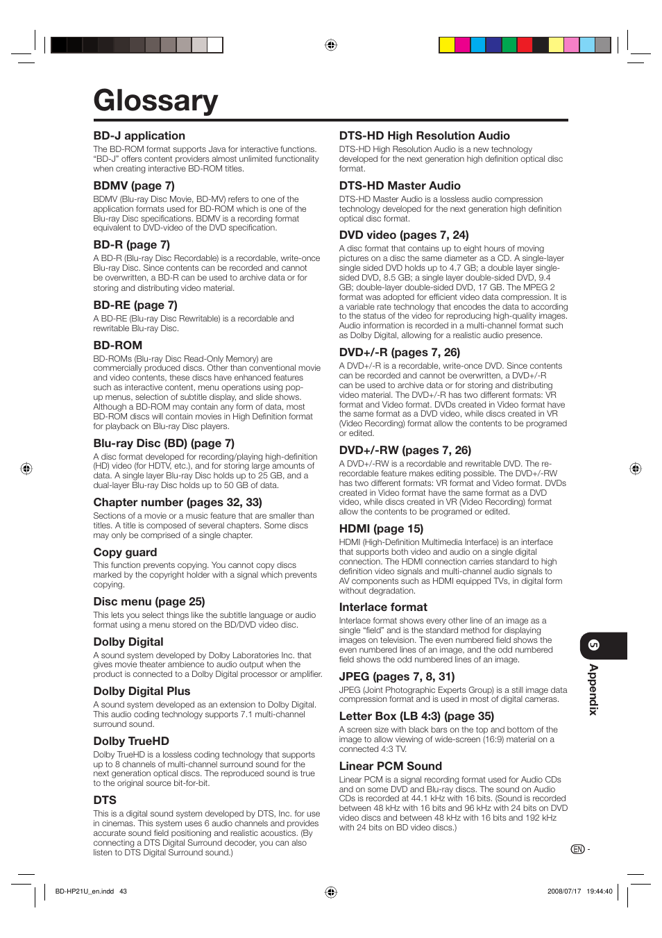 Glossary | Sharp BD-HP21U User Manual | Page 45 / 51