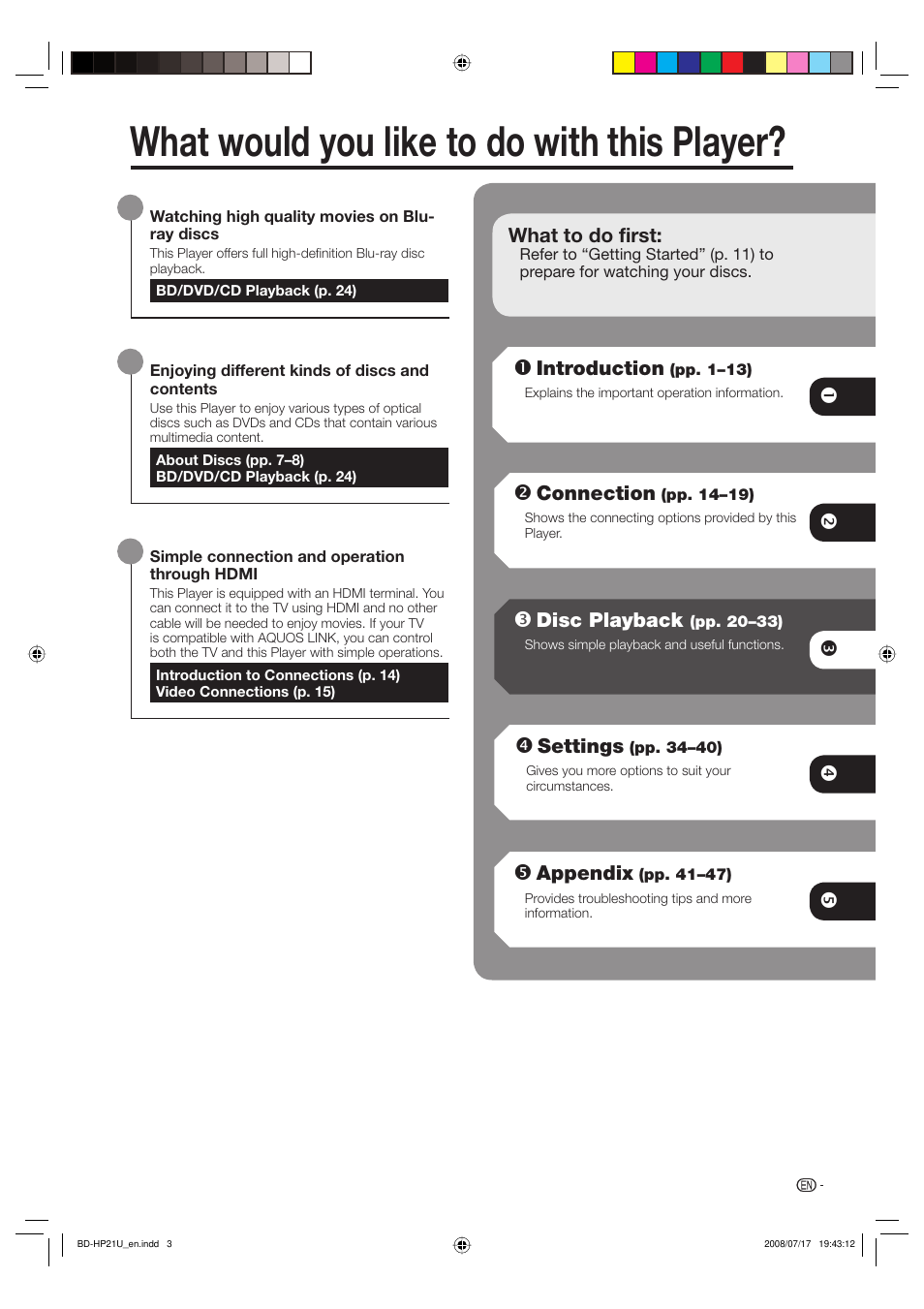 What would you like to do with this player, No p q r | Sharp BD-HP21U User Manual | Page 5 / 51