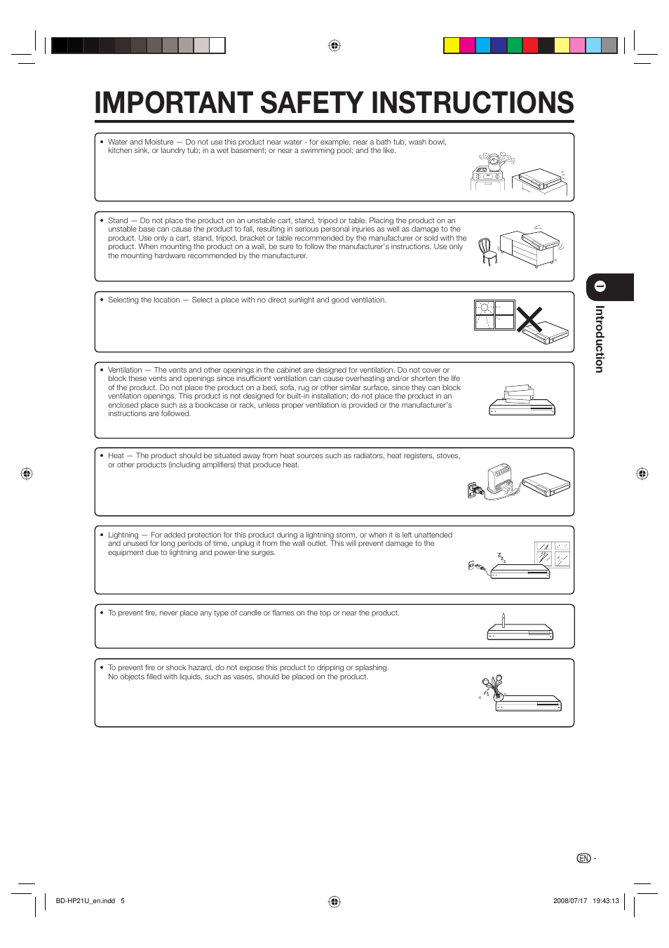 Important safety instructions | Sharp BD-HP21U User Manual | Page 7 / 51