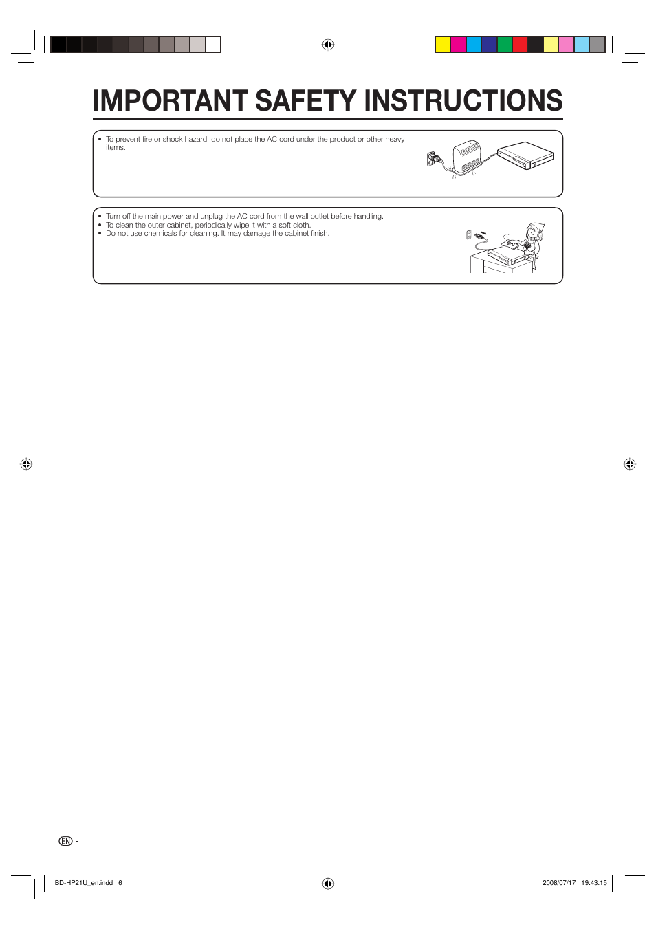 Important safety instructions | Sharp BD-HP21U User Manual | Page 8 / 51