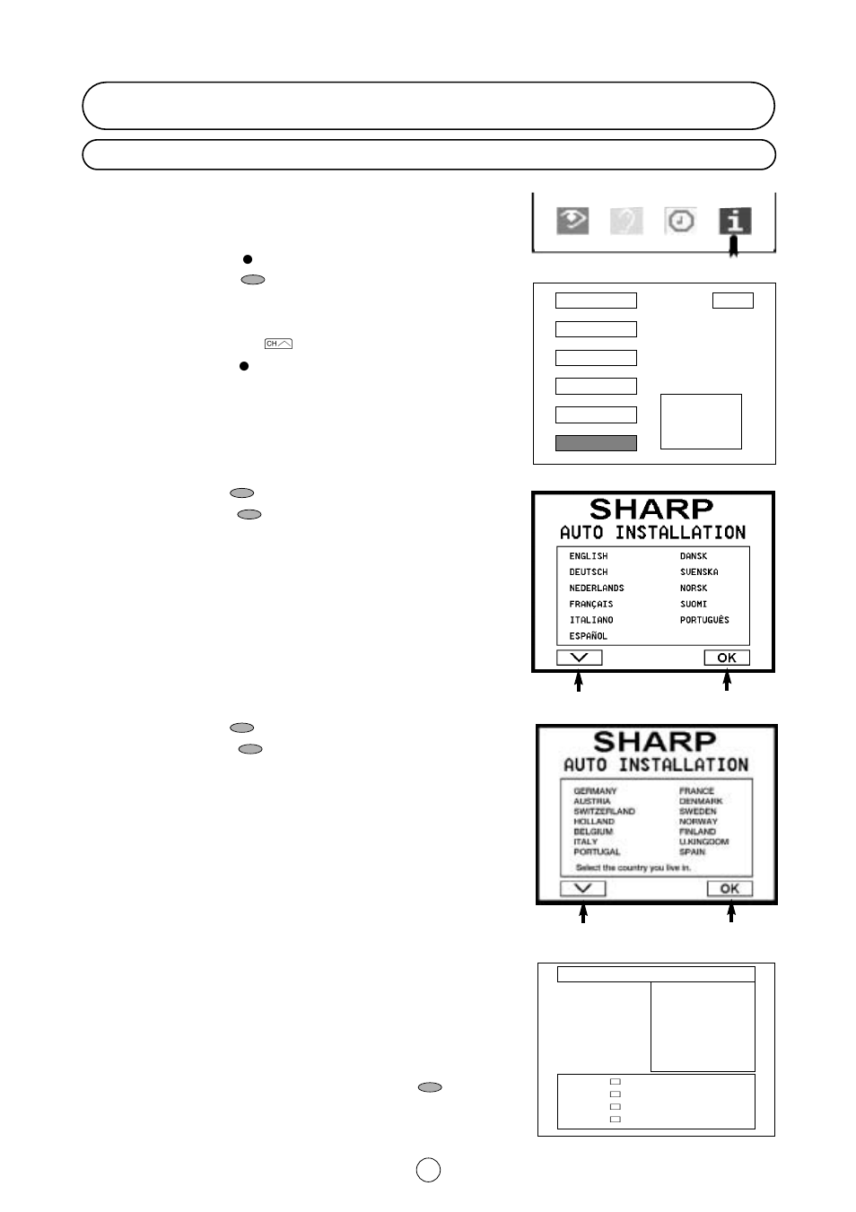 Tv channel setting, Language country | Sharp 54GS-61S User Manual | Page 18 / 32