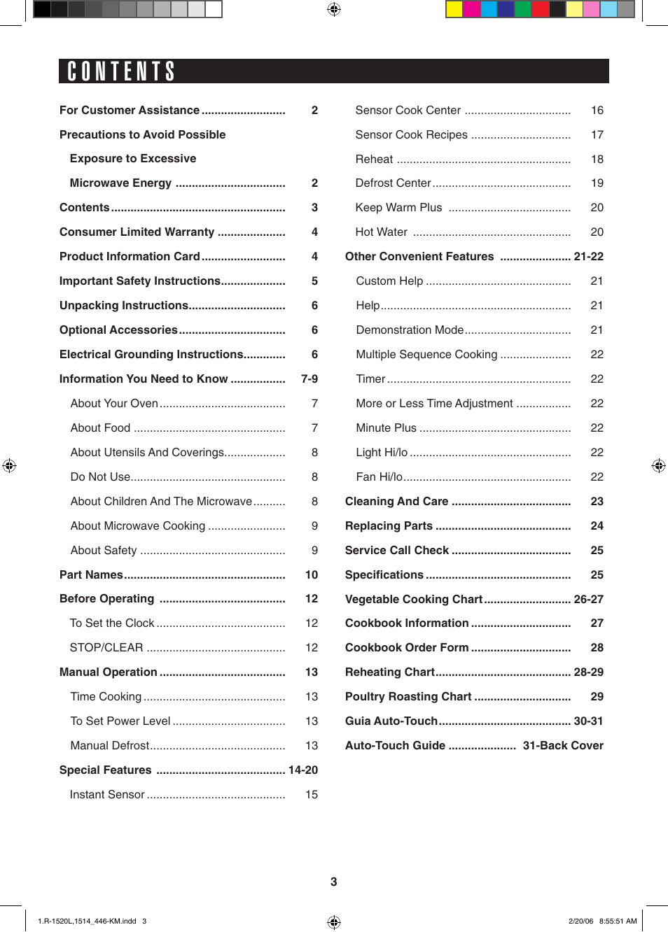 Sharp R-1520L User Manual | Page 3 / 32