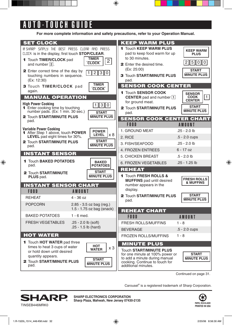 Sharp R-1520L User Manual | Page 32 / 32