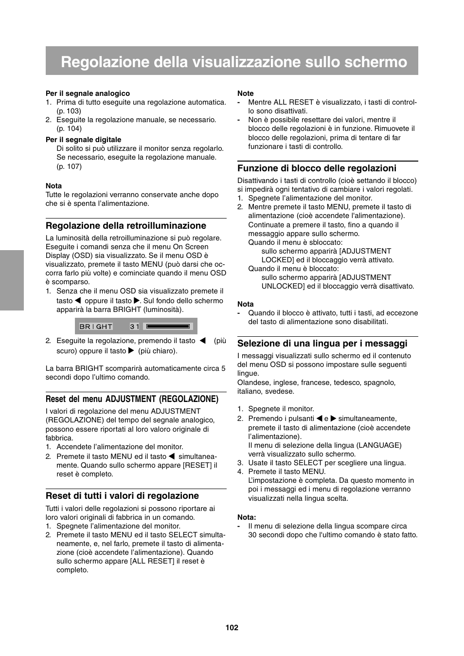 Regolazione della visualizzazione sullo schermo | Sharp LL-T1811W User Manual | Page 102 / 144